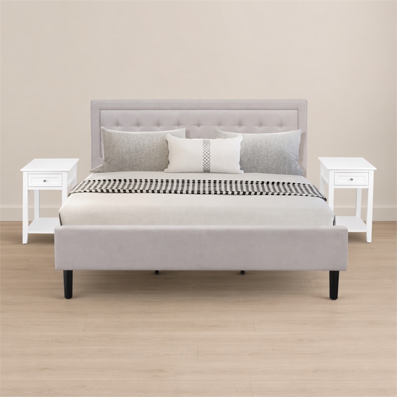 Pemberly Row 3-Piece King Bedroom Set in Mist Beige and Jacobean Finish