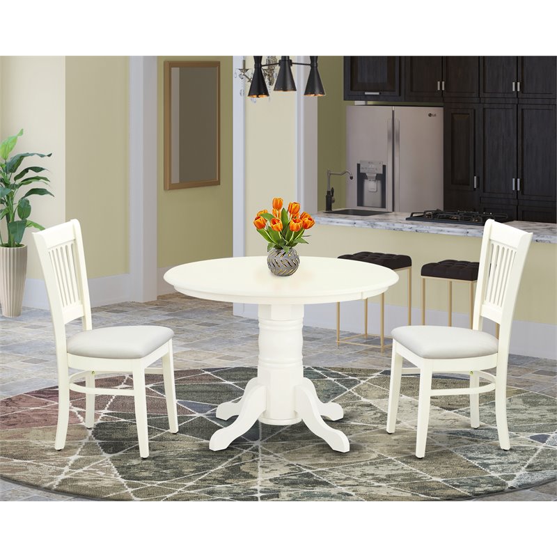 Pemberly Row Shelton 3-Piece Wood Dining Set with Linen Seat in White