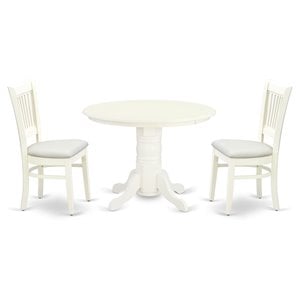 Pemberly Row Shelton 3-Piece Wood Dining Set with Linen Seat in White