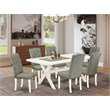 Pemberly Row X-Style 7-Piece Wood Dinette Set with Cream Parson Chairs