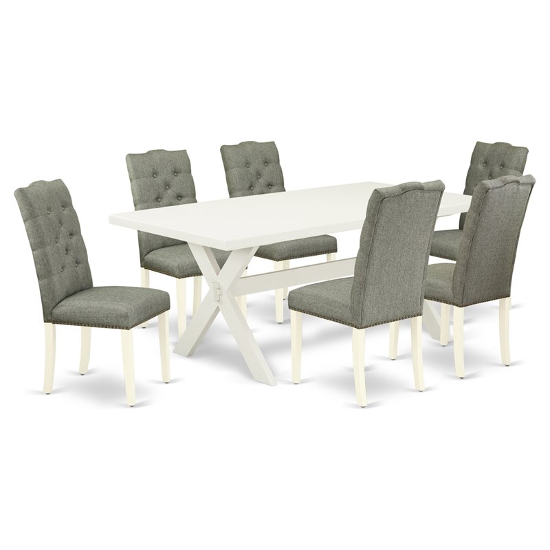 Pemberly Row X-Style 7-Piece Wood Dinette Set with Cream Parson Chairs