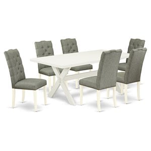 Pemberly Row X-Style 7-Piece Wood Dinette Set with Cream Parson Chairs