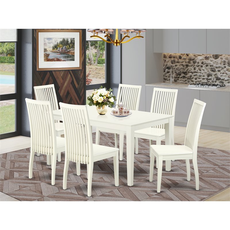 Pemberly Row 7-Piece Wood Dining Set in Linen White Finish