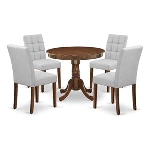 Pemberly Row 5-Piece Dining Table Set in Antique Walnut & Light Gray