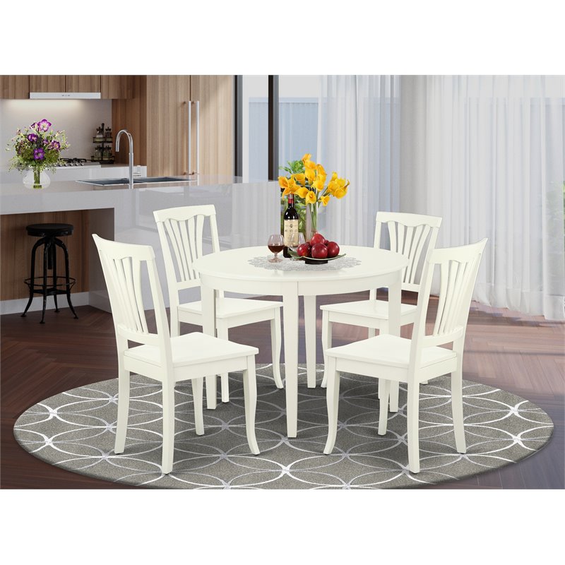 Pemberly Row 5-Piece Round Dining Set in Linen White Finish with Chairs