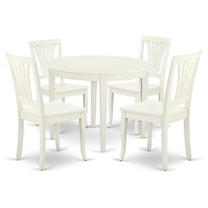 Pemberly Row 5-Piece Round Dining Set in Linen White Finish with Chairs