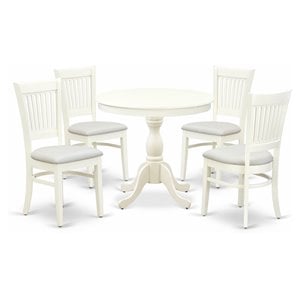 Pemberly Row 5-Piece Wood Dining Set with Round Table in Linen White