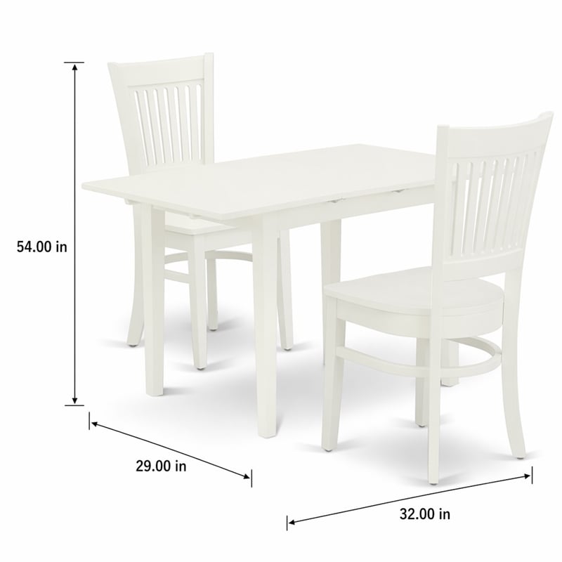 Pemberly Row Norfolk 3-Piece Dining Set in Linen White Finish