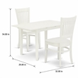 Pemberly Row Norfolk 3-Piece Dining Set in Linen White Finish