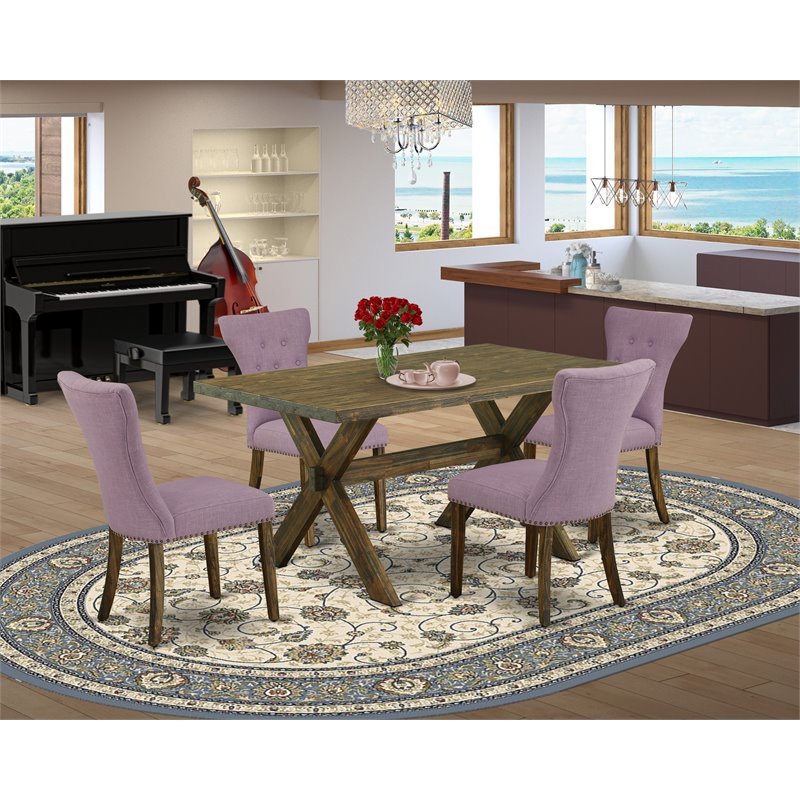 Pemberly Row X-Style 5-Piece Dining Set in Distressed Jacobean Finish