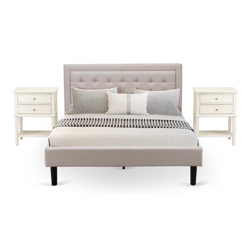 Pemberly Row 3-Piece Wood Queen Bedroom Set in Mist Beige and Black Finish