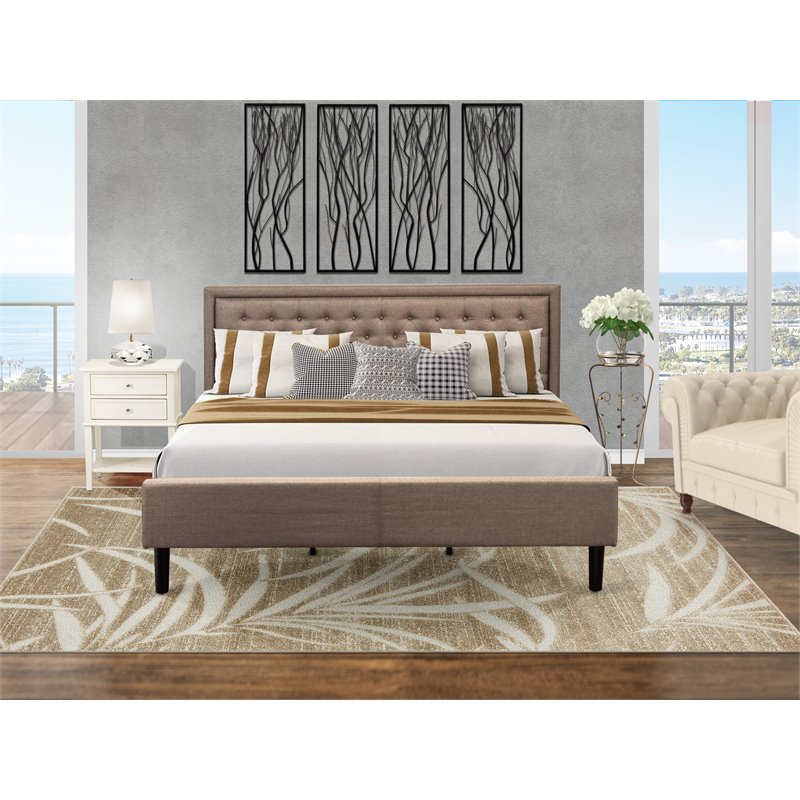 Pemberly Row 2-Piece Wood Bedroom Set in Dark Khaki and Cream Fabric