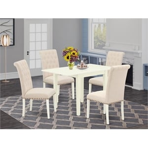 Pemberly Row 5-Piece Wood Dining Set in Linen White and Light Beige