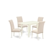 Pemberly Row 5-Piece Wood Dining Set in Linen White and Light Beige