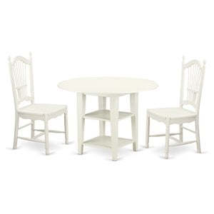 Pemberly Row 3-Piece Dining Set with Round Wood Table in White