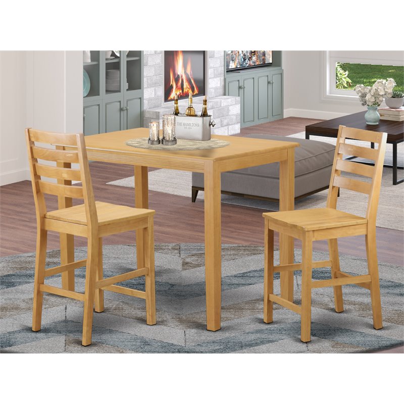 Pemberly Row Yarmouth 3-Piece Counter Height Dining Set in Oak