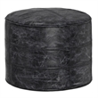 Pemberly Row Boho Round Pouf in Distressed Black Genuine Leather
