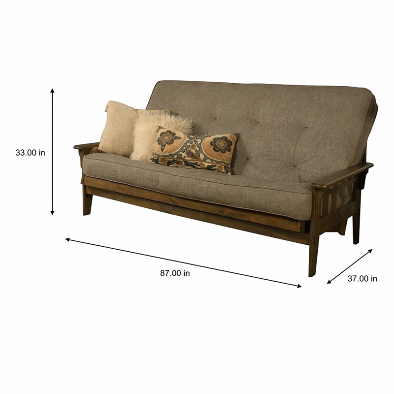 Pemberly Row Tucson Queen Wood Futon with Linen Stone Mattress