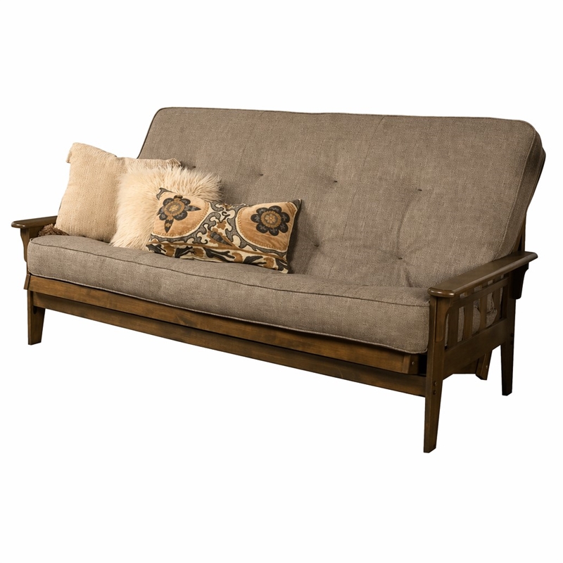 Pemberly Row Tucson Queen Wood Futon with Linen Stone Mattress