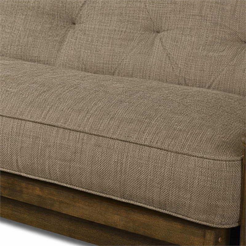 Pemberly Row Tucson Queen Wood Futon with Linen Stone Mattress