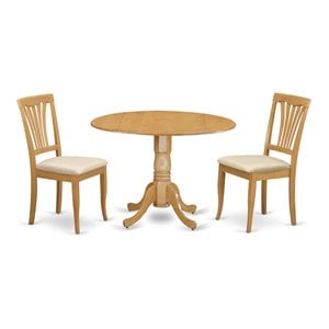 Pemberly Row Dublin 3-Piece Dining Set with Dropleaf in Oak Finish