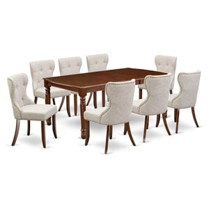 Pemberly Row Dover 9-Piece Wood Dining Set with Butterfly Table in Mahogany