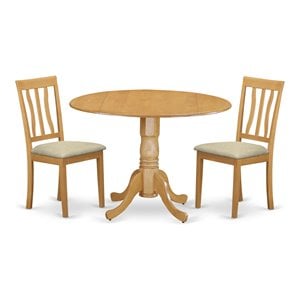 Pemberly Row Dublin 3-Piece Round Wood Dining Set in Oak Finish