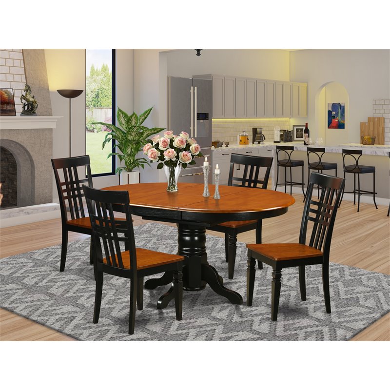 Pemberly Row Avon 5-Piece Butterfly Leaf Wood Dining Set in Black/Cherry