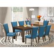 Pemberly Row 9-Piece Wood Dining Set in Jacobean Brown/Blue