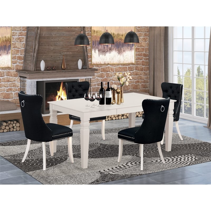 Pemberly Row 5-Piece Dining Table Set in Linen White and Black Upholstery
