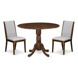 Pemberly Row 3-Piece Dining Table Set with Linen Upholstery in Walnut