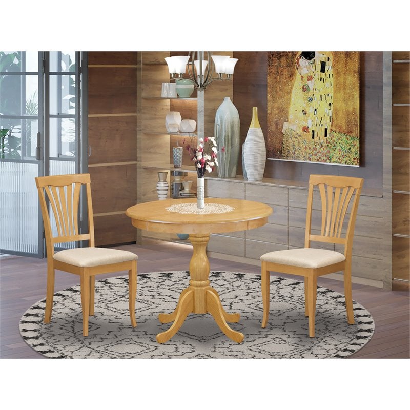 Pemberly Row Antique 3-Piece Dining Room Set with Oak Finish and Fabric Seats