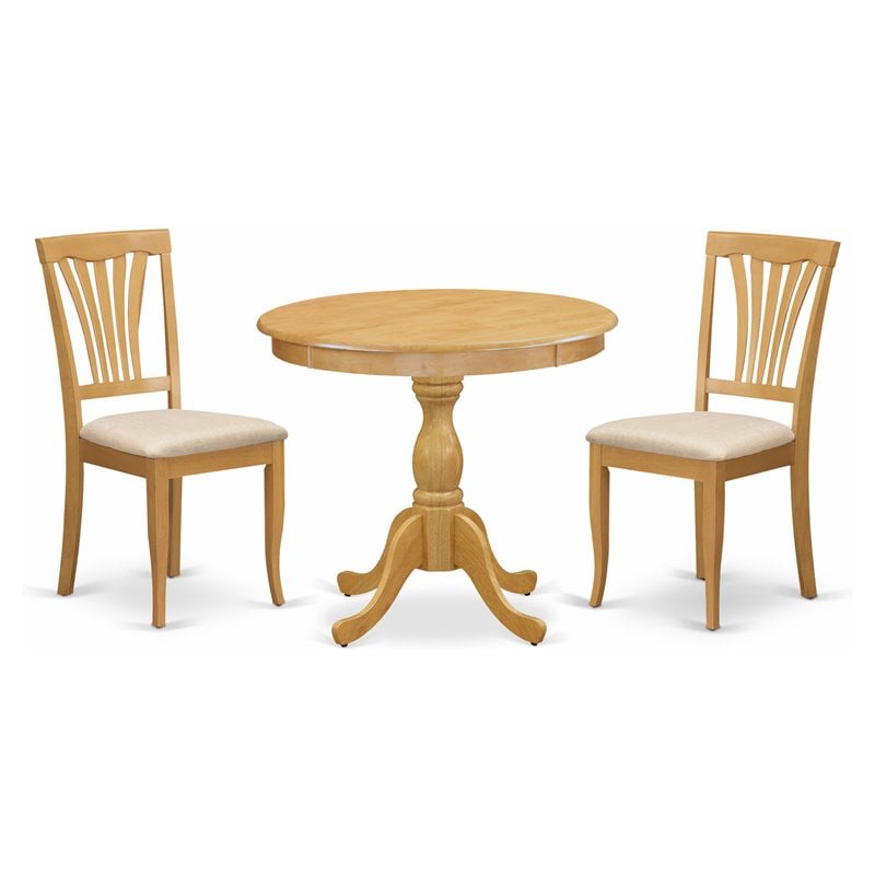 Pemberly Row Antique 3-Piece Dining Room Set with Oak Finish and Fabric Seats