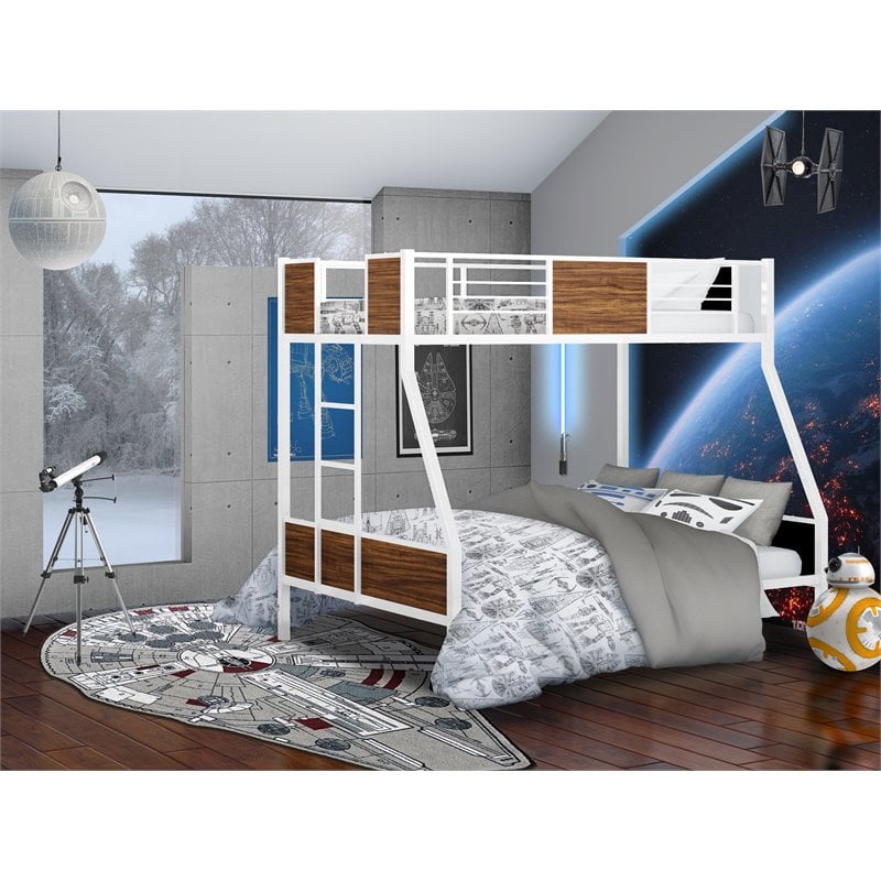 Pemberly Row Metal Twin Over Full Bunk Bed in White with Ladder