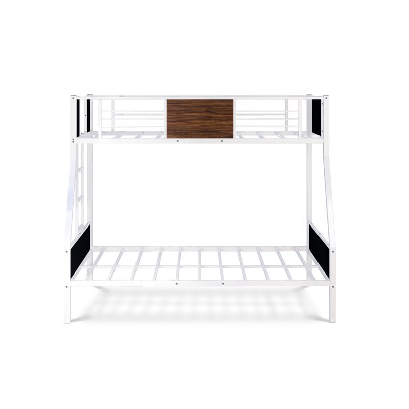 Pemberly Row Metal Twin Over Full Bunk Bed in White with Ladder