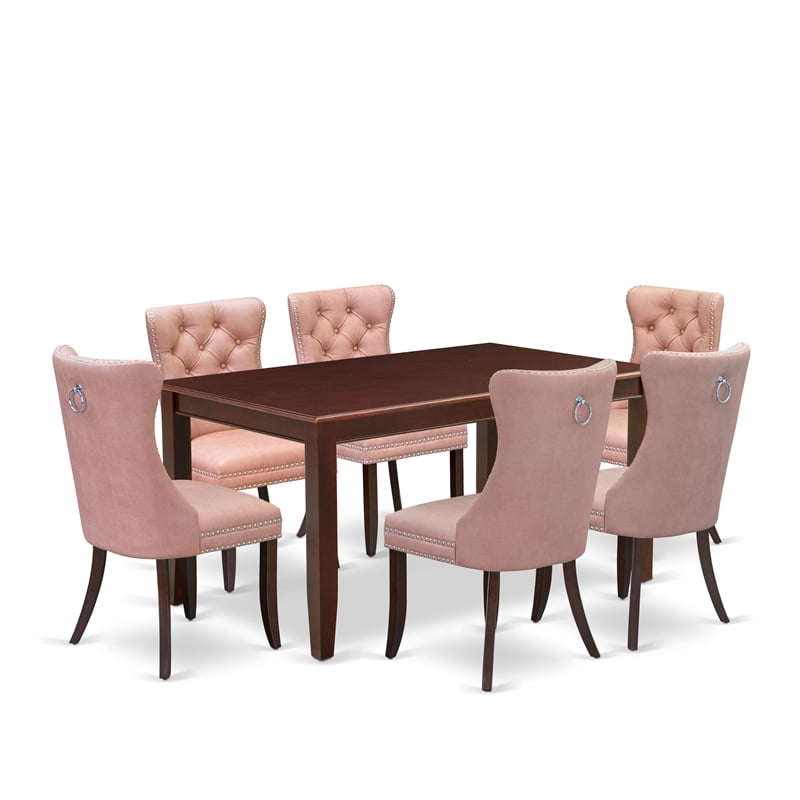 Pemberly Row 7-Piece Dining Table Set in Mahogany with Upholstered Chairs
