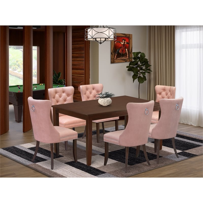 Pemberly Row 7-Piece Dining Table Set in Mahogany with Upholstered Chairs