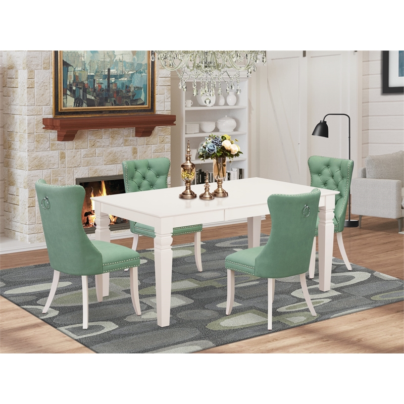 Pemberly Row 5-Piece Dining Set in Linen White with Willow Green Chairs