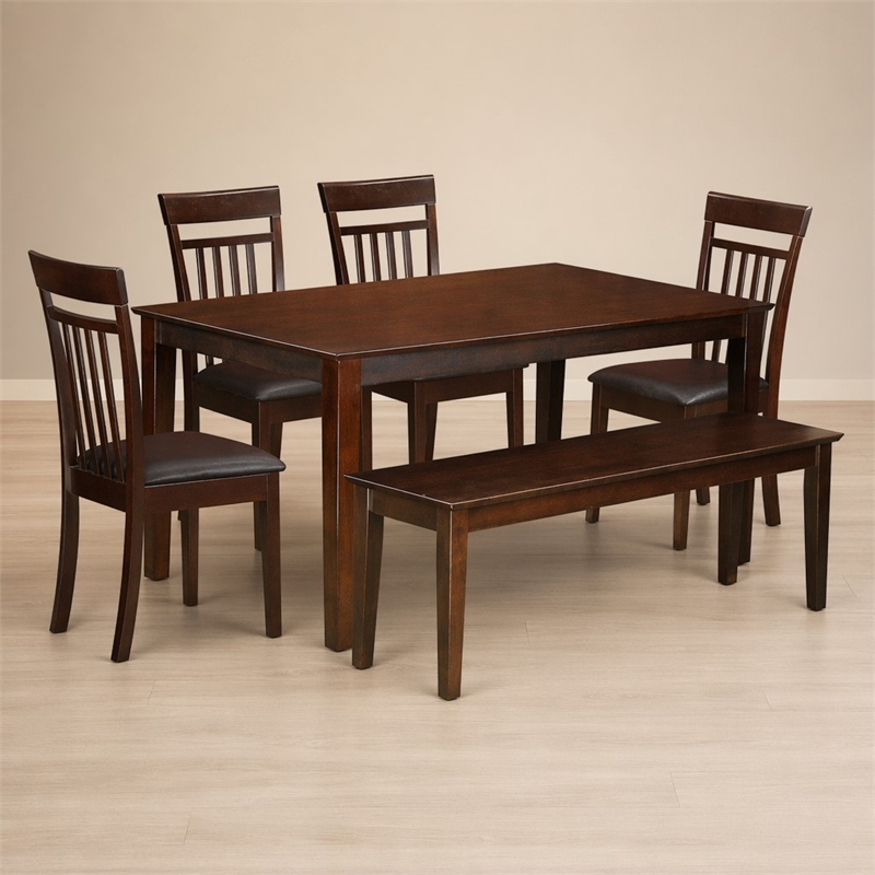 Pemberly Row Capri 6-Piece Wooden Dining Set in Mahogany Finish