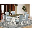 Pemberly Row X-Style 7-Piece Wood Dining Set with Cushion Seats
