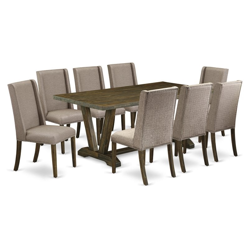 Pemberly Row V-Style 9-Piece Dining Set with Light Sable Chairs