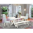 Pemberly Row X-Style 6-Piece Dining Set with Upholstered Bench in White/Blue
