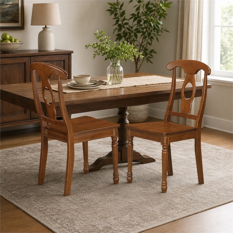Pemberly Row Napoleon Dining Chairs Wood in Saddle Brown (Set of 2)