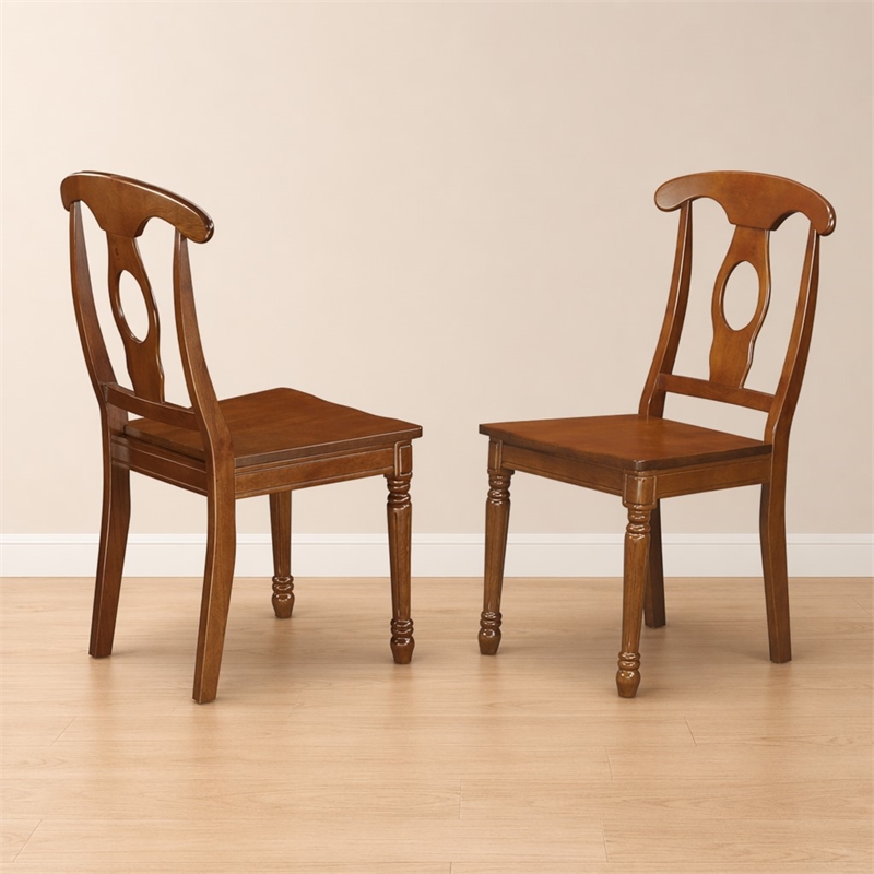 Pemberly Row Napoleon Dining Chairs Wood in Saddle Brown (Set of 2)