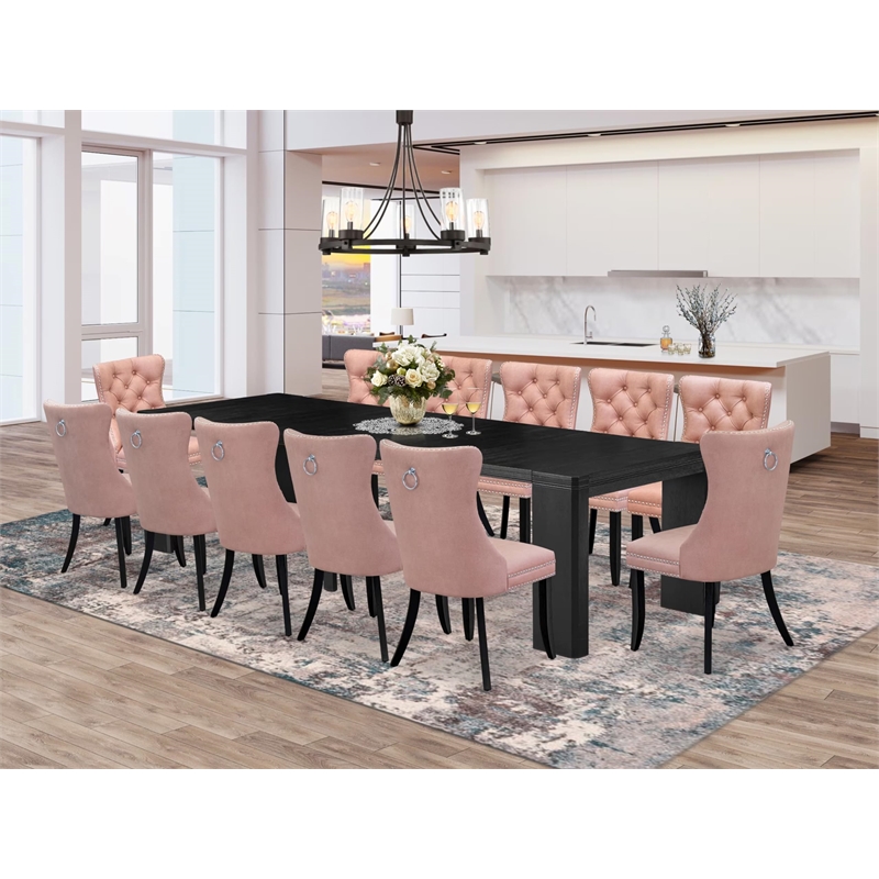 Pemberly Row 13-Piece Wood Dining Table Set in Black Finish