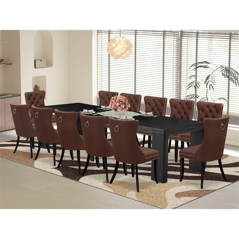 Pemberly Row 13-Piece Wood Dining Table Set in Black Finish