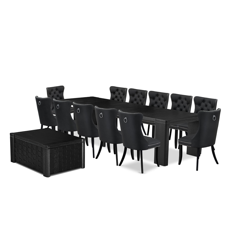 Pemberly Row 14-Piece Dining Room Table Set in Black Finish