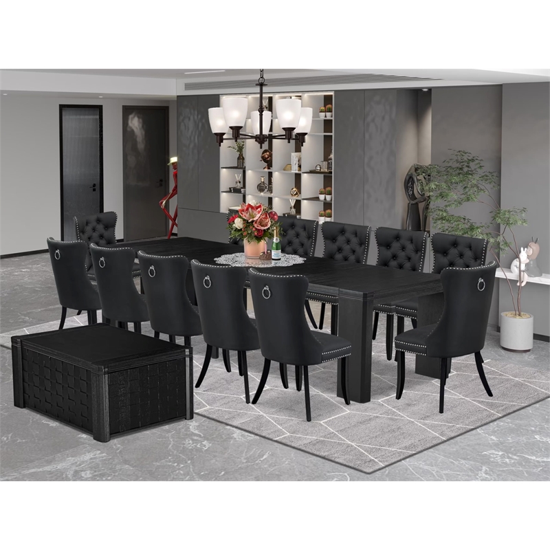 Pemberly Row 14-Piece Dining Room Table Set in Black Finish