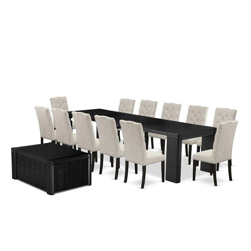 Pemberly Row 14-Piece Dining Room Table Set in Black Finish