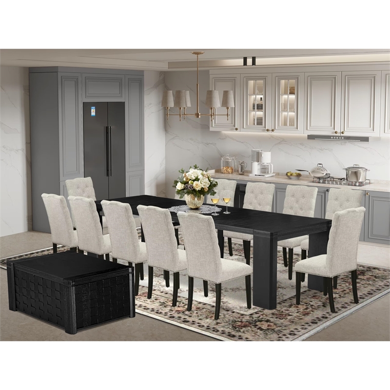 Pemberly Row 14-Piece Dining Room Table Set in Black Finish